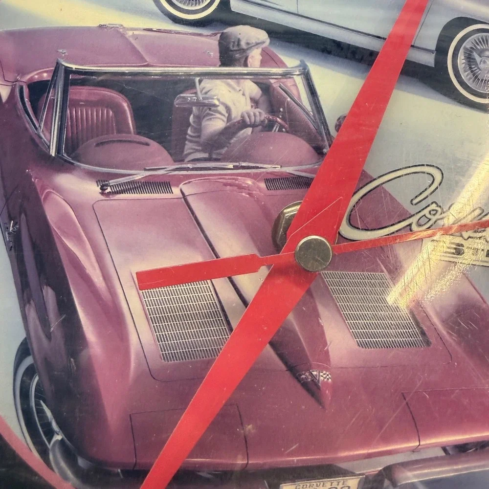 VTG Corvette Stingray Neon Wall Clock Red Light Classic Car Garage‎ Decor WORKS